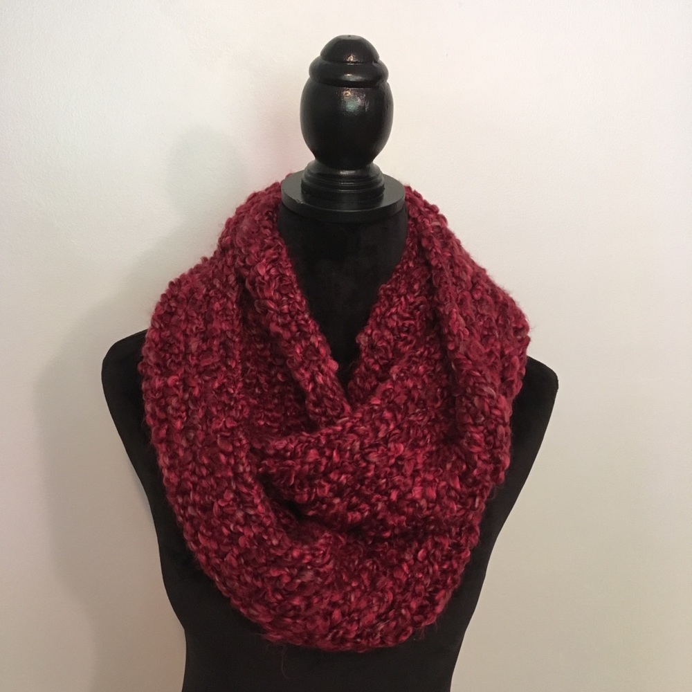 Handmade knit scarf in “Claret” Burgundy color